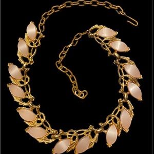Vintage Mid Century Choker Elegant Gold and Pink Leaf Necklace